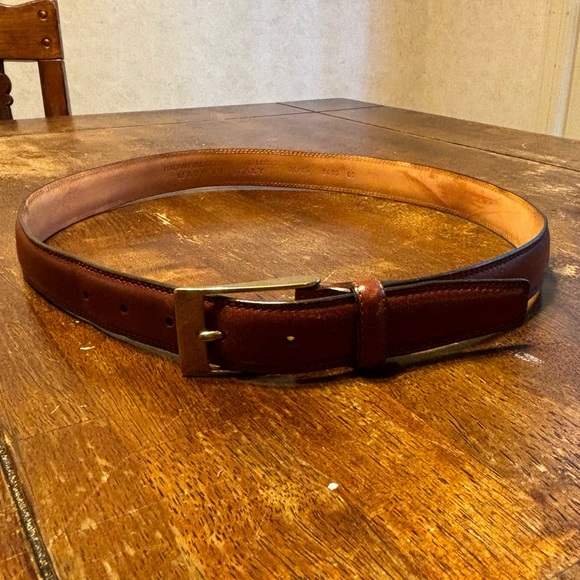 Italian Leather Belt with Brass Buckle Brown 34/85 - Picture 3 of 13